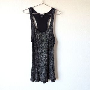 Forever 21 Black and Silver Sparkly Ribbed Racerback Tank